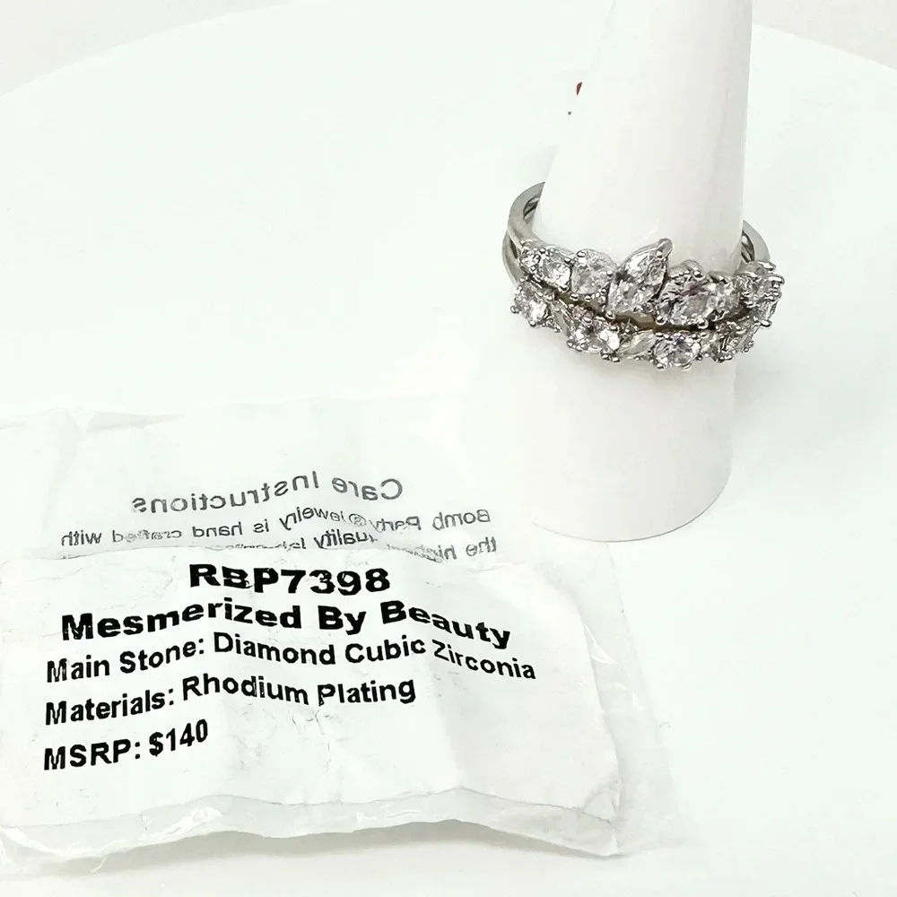 Bomb Party Mesmerized By Beauty Diamond Cubic Zirconia Rhodium Plating Size 10